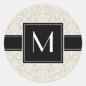 Initial mit Elfenbeinbeige Damask Runder Aufkleber (Vorderseite)