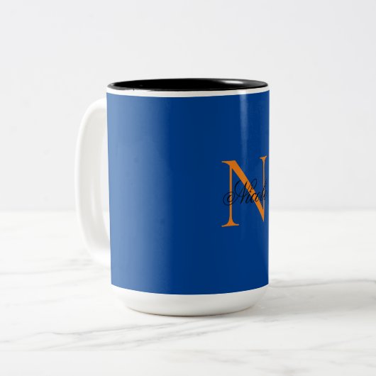 Initial Mit Monogramm handgeschriebener Eigenname  Zweifarbige Tasse (Vorderseite Links)