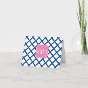 Initial Monogram Blue and White Bamboo Stationery Dankeskarte