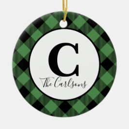 Initial Monogram Foto Green Black Buffalo Kariert Keramik Ornament