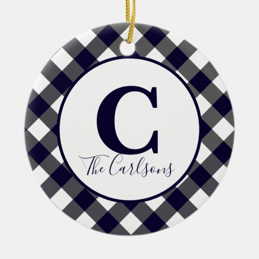 Initial Monogram Foto Navy White Buffalo Kariert Keramik Ornament (Vorne)