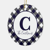 Initial Monogram Foto Navy White Buffalo Kariert Keramik Ornament (Links)