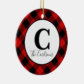 Initial Monogram Foto Red Black Buffalo Kariert Keramik Ornament (Rechts)