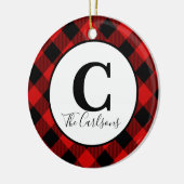 Initial Monogram Foto Red Black Buffalo Kariert Keramik Ornament (Links)