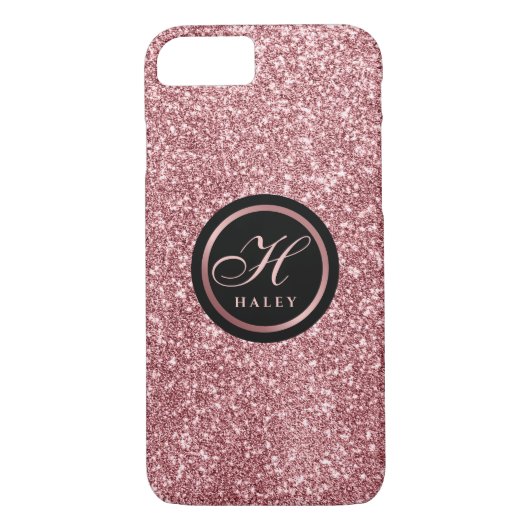 Initial Monogram für Elegant Rose Gold Glitzer Case-Mate iPhone Hülle (Rückseite)