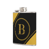 Initial Monogram Geometric Diagonal Black Gold Flachmann (Links)
