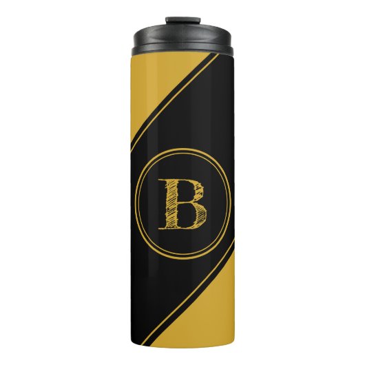 Initial Monogram Geometric Diagonal Black Gold Thermosbecher (Vorderseite)