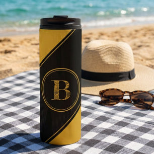 Initial Monogram Geometric Diagonal Black Gold Thermosbecher