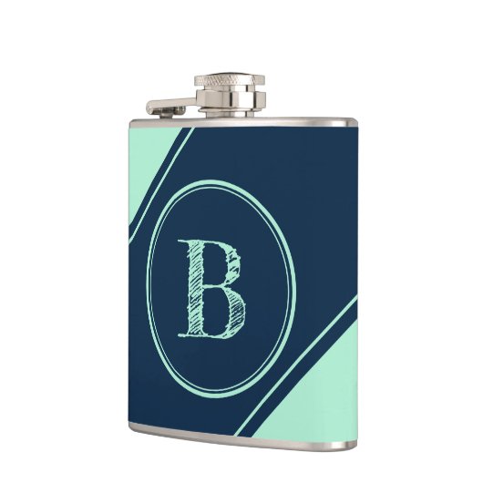 Initial Monogram Geometric Diagonal Blue Mint Flachmann (Links)