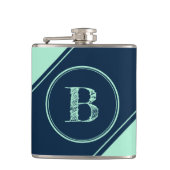 Initial Monogram Geometric Diagonal Blue Mint Flachmann (Vorderseite)