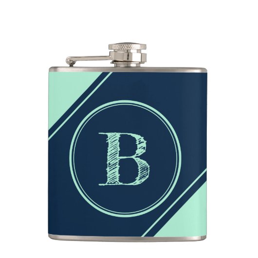 Initial Monogram Geometric Diagonal Blue Mint Flachmann (Vorderseite)