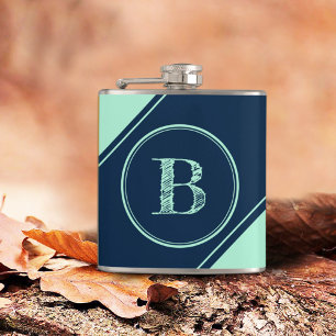 Initial Monogram Geometric Diagonal Blue Mint Flachmann
