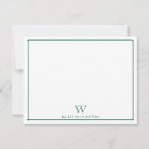 Initial Monogram Hunter Green Modern Border Mitteilungskarte
