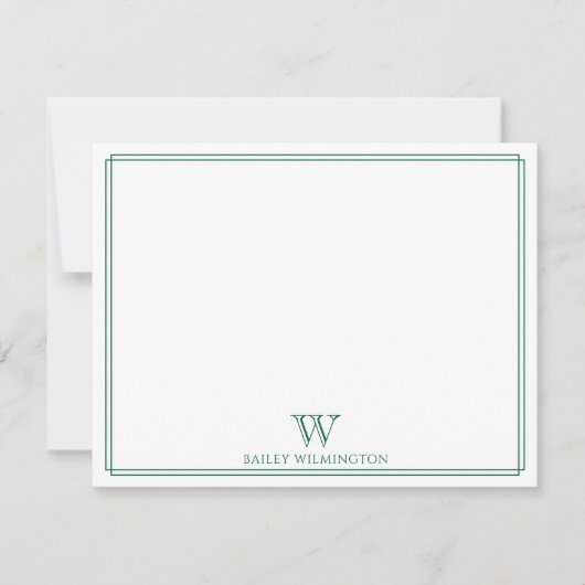 Initial Monogram Hunter Green Modern Border Mitteilungskarte (Vorderseite)