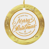 Initial Monogram M Christmas - Gold, Teal & Blue Keramik Ornament (Hinten)