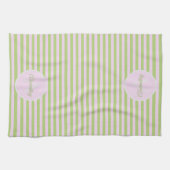 Initial Monogram & Name Pastel Pink Green Striped Geschirrtuch (Horizontal)