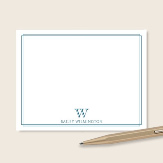 Initial Monogram Ocean Blue Border Beruflich Mitteilungskarte