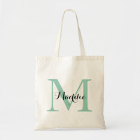 Initial Monogram Tote Bag, Minze Grün und Schwarz