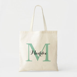 Initial Monogram Tote Bag, Minze Grün und Schwarz Tragetasche