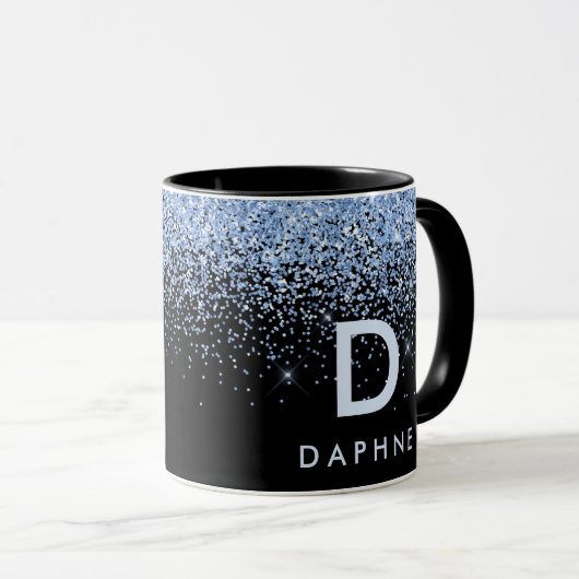 Initial monogramm des modernen Glitzer in Schwarz/ Tasse (VorderseiteRechts)