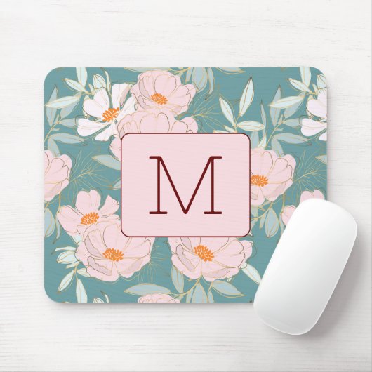 Initial monogramm Elegant farbenfroh blau pink Mousepad (Mit Mouse)