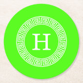 Initial-Monogramm für den Lime Green Wt griechisch Runder Pappuntersetzer (Vorderseite)