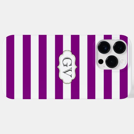 Initial-Monogramm für lila Violette und weiße Stre Case-Mate iPhone Hülle (Rückseite (Horizontal))