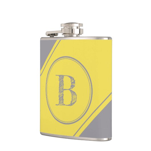 Initial Monogramm geometrische Diagonalgelbgrau Flachmann (Links)