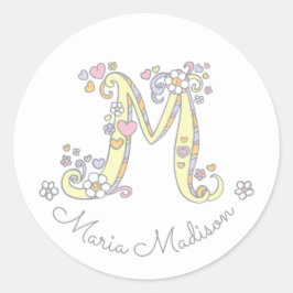 Initial-Monogramm-M-individuelle Name-ID-Aufkleber Runder Aufkleber