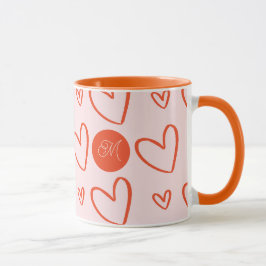Initial monogramm - rosa orange und rote Herzen Tasse