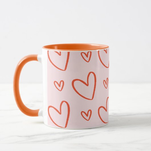 Initial monogramm - rosa orange und rote Herzen Tasse (Links)