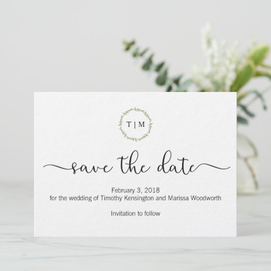 Initial-Monogramm-Save the Date-Karte Save The Date (Stehend Vorderseite)