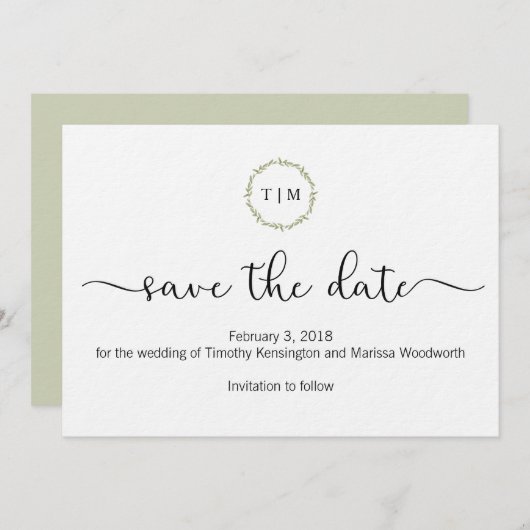 Initial-Monogramm-Save the Date-Karte Save The Date (Vorne/Hinten)