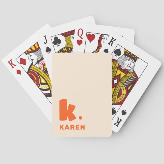 Initial-Monogramm und Name Orange Spielkarten (Rückseite)