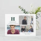 Initial Multi-Foto-Graduierteneinladung grün Einladung (Stehend Vorderseite)
