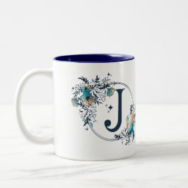 Initial Mystic Floral Monogram - Letter J Zweifarbige Tasse