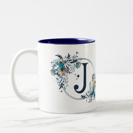 Initial Mystic Floral Monogram - Letter J Zweifarbige Tasse (Links)