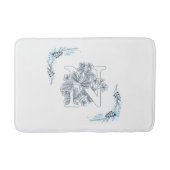 Initial "N" Blue Monogram Calm Floral Badematte (Vorderseite)