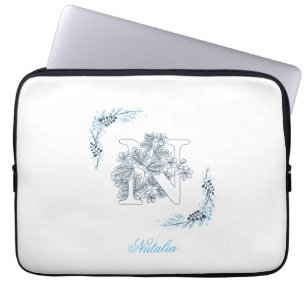 Initial "N" Blue Monogram Calm Floral Laptopschutzhülle