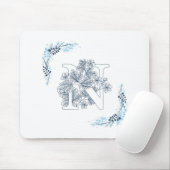 Initial "N" Blue Monogram Calm Floral Mousepad (Mit Mouse)