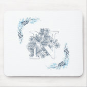 Initial "N" Blue Monogram Calm Floral Mousepad (Vorne)