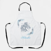 Initial "N" Blue Monogram Calm Floral Schürze (Vorderseite)