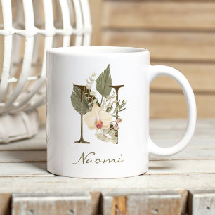 Initial N Boho Floral Orchid Greenery Individuelle Kaffeetasse