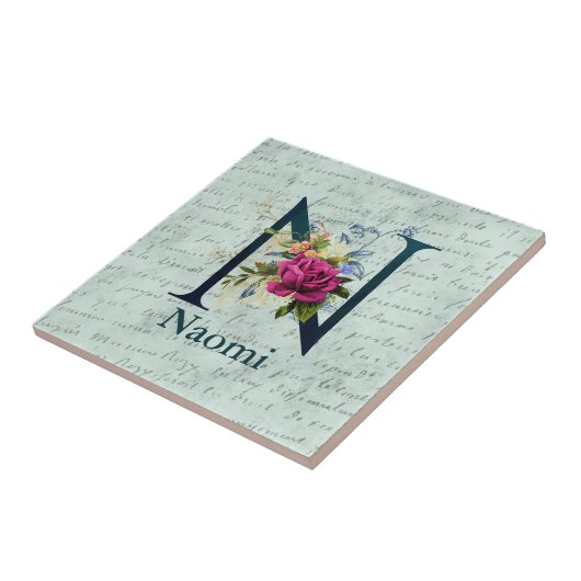 Initial N extravagant florale Monogramm Fliese (Seite)