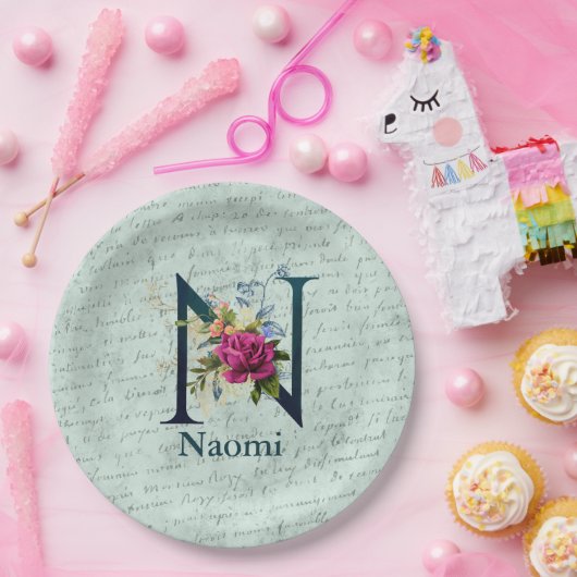 Initial N extravagant florale Monogramm Pappteller (Party)