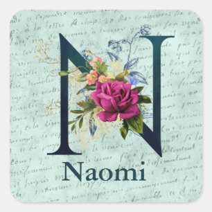 Initial N extravagant florale Monogramm Quadratischer Aufkleber