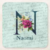 Initial N extravagant florale Monogramm Rechteckiger Pappuntersetzer (Vorderseite)