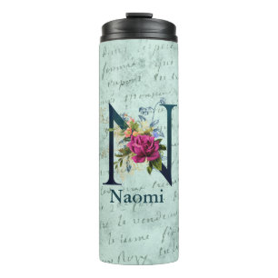 Initial N extravagant florale Monogramm Thermosbecher