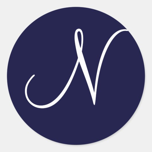Initial "N" für Navy Blue & White Monogram Runder Aufkleber (Vorderseite)