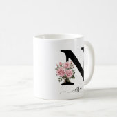 Initial N Monogramm Blume Floral Rosenrosen Tasse (VorderseiteRechts)